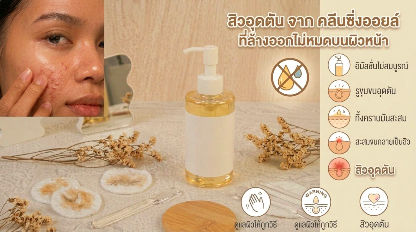 สิวอุดตัน จาก คลีนซิ่งออยล์ ที่ล้างออกไม่หมดบนผิวหน้า
